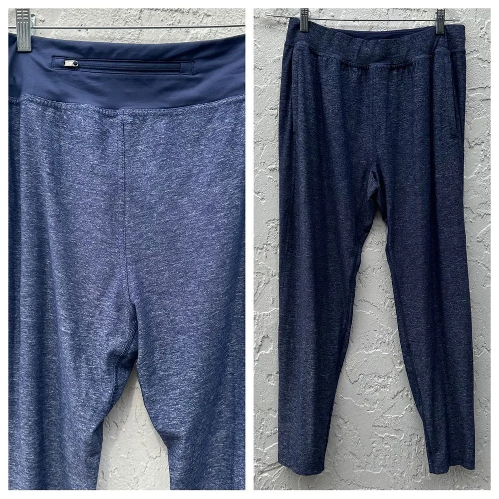 LULULEMON Blue Heathered Tapered Jogger Sweatpants Mens Size Large Zip Pocket